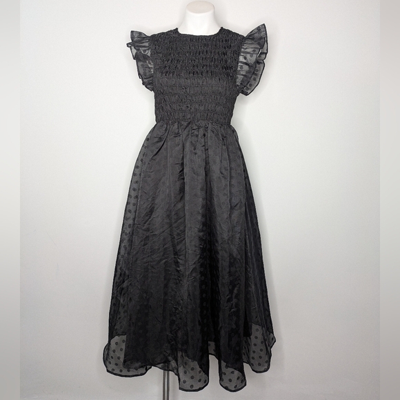 NWT En Saison Eiffel Black Polka Dot Midi Dress S - Picture 1 of 7